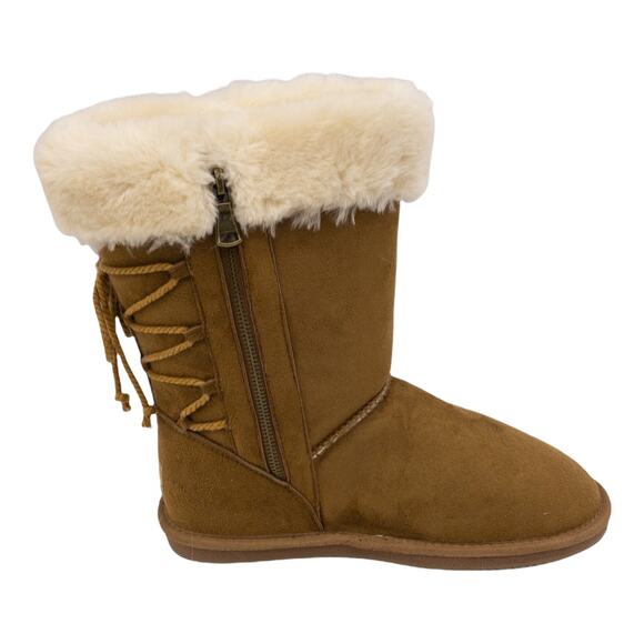 Apres Lamo Chestnut brown Faux Fur Trim Terrace Lace Accent Winter Boots 9 - Picture 4 of 10